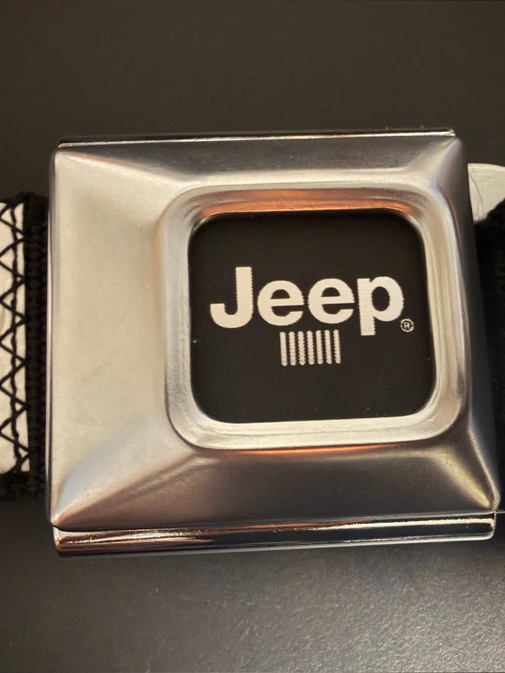 JEEP Men's Black Seatbelt-Style Belt with Chrome Buckle